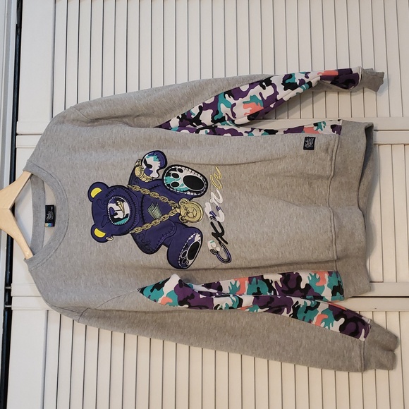 Bleecker & Mercer Sweatshirt Camouflage Embroidered Teddy Bear RARE, Size XL - Picture 1 of 8